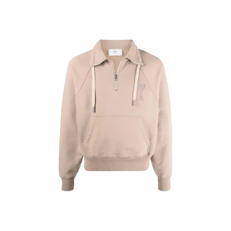 AMIPARIS SS22 Ami De Coeur Half-zip Hoodie Beige-0