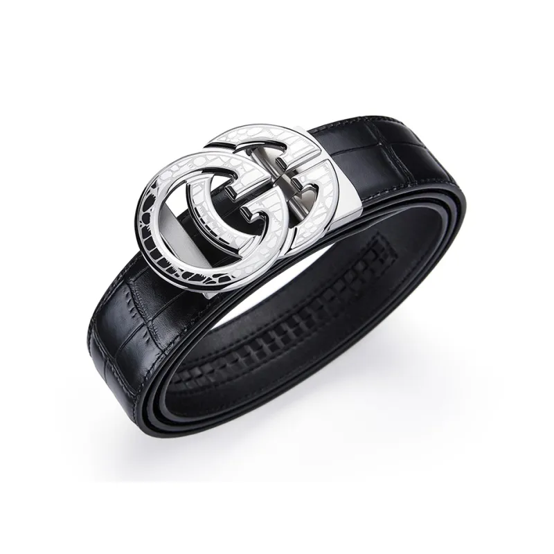 GUSKI Top Grain Cow Leather Steel Buckle Belt, Husband's Elegance Belt Men's Width 3.5cm Gift Box Set-13