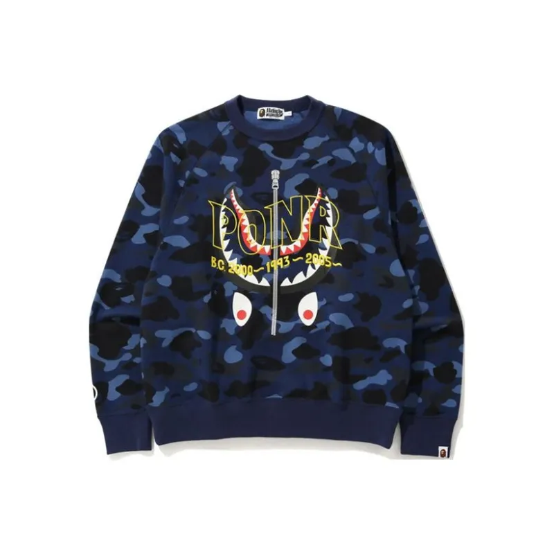 A BATHING APE Color Camo Ponr Shark Crewneck-2