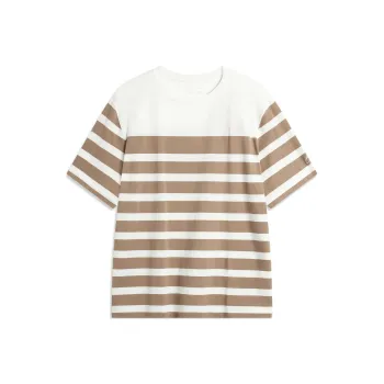 LiNing Sports Trend Series T-Shirt Men's Ivory Cocoa Brown Stripe