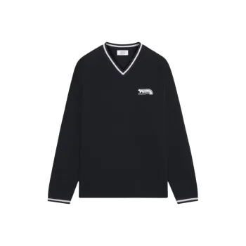 Maison Kitsune Flash Fox Printed V Neck Long Sleeved T Shirt