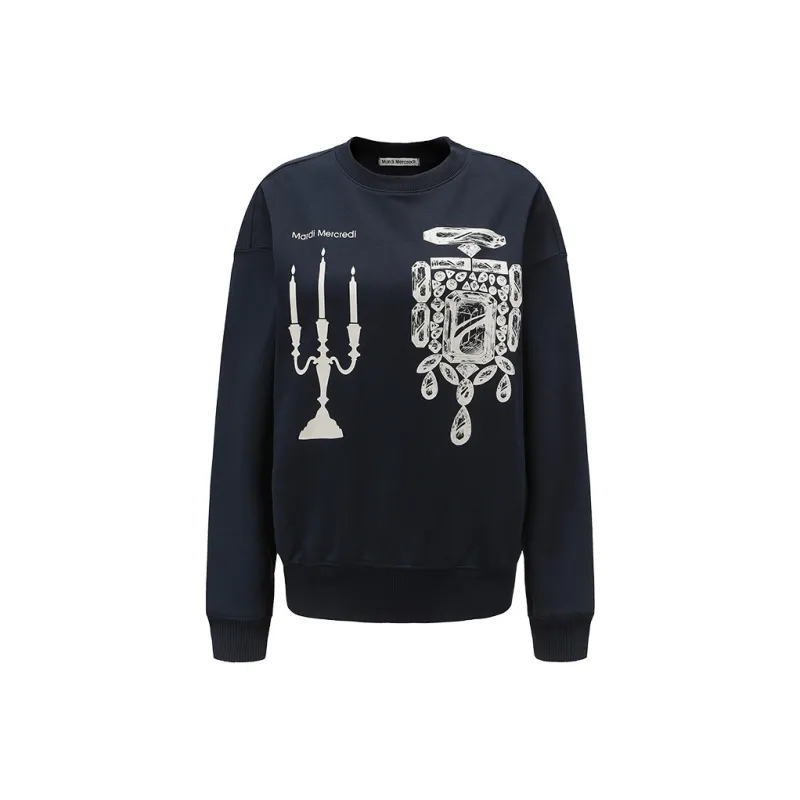 MARDI MERCREDI Sweatshirts Unisex Dark Navy Blue Jasmine White-0
