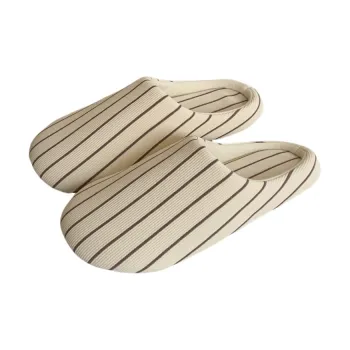 Thin Strips Cotton Linen Blend Slippers Unisex, White