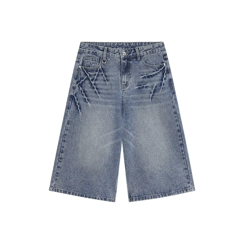 PAINT STAIN Vintage Loose Fit Minimalist Style Denim Shorts Unisex-0