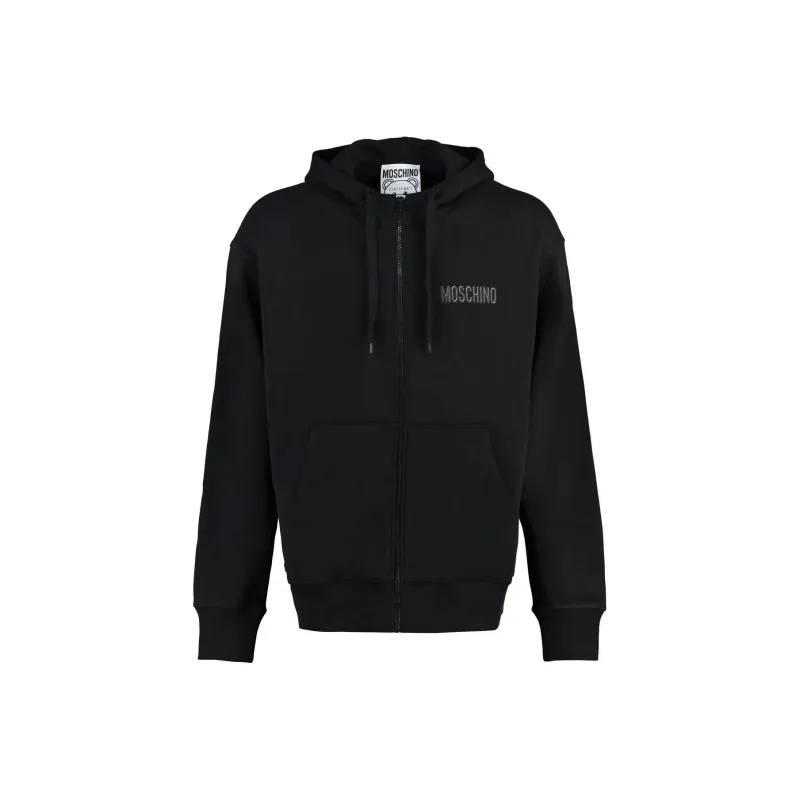 MOSCHINO Teddy Bear Motif Zip Up Drawstring Hoodie-0
