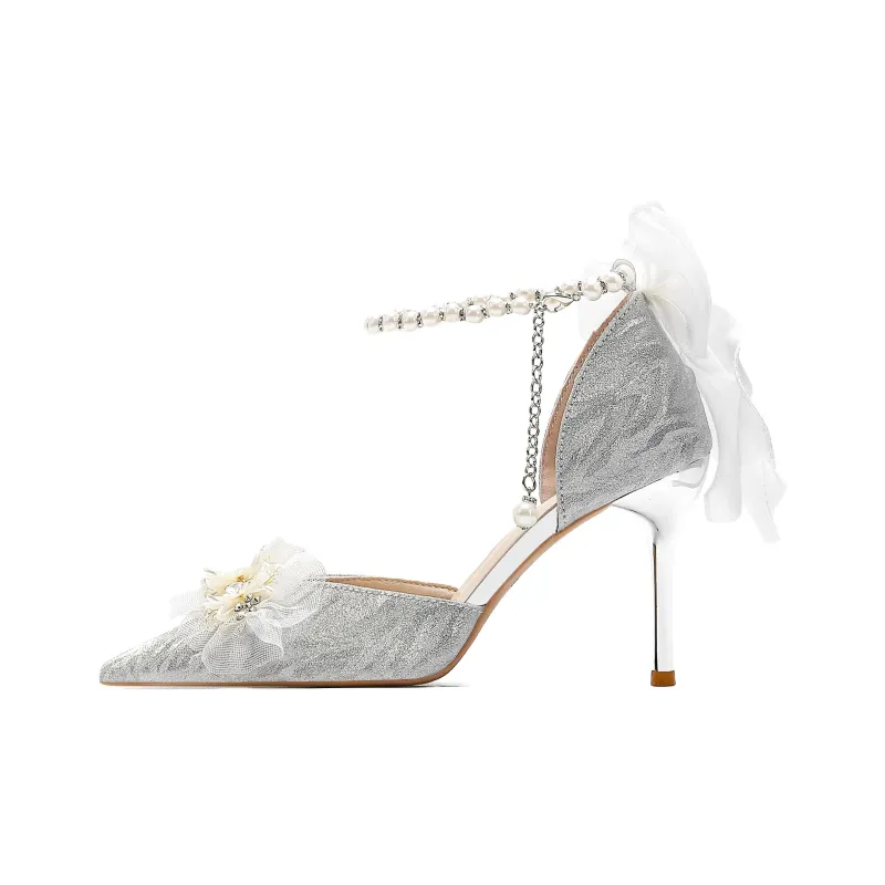 Feo Dvke Slim Heel High Heels 8cm 6cm Women's Silver Gift Box Set-1