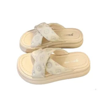 Yamada Hyakuju Slippers Ecru Champagne Black
