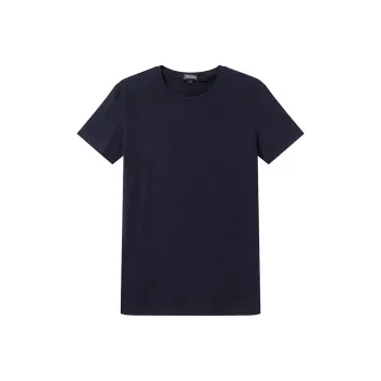 Zegna Solid Color Crew Neck Pullover Slim Fit Straight Short Sleeved T Shirt Men's Dark Blue