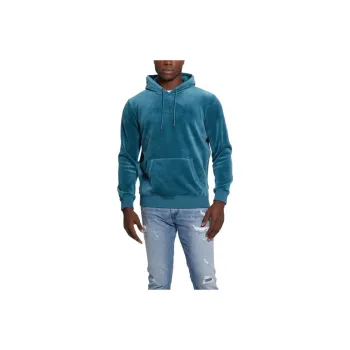 GUESS Bonded Velvet Hoodie Sweatshirt Men's Blue