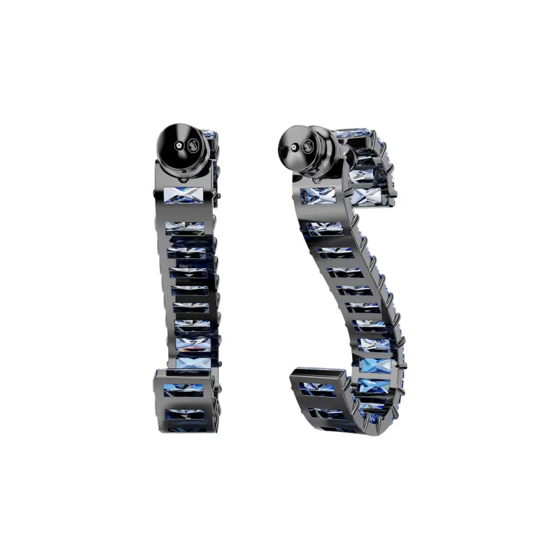 Swarovski Plated Ruthenium, Zirconia Earrings Unisex Blue-3
