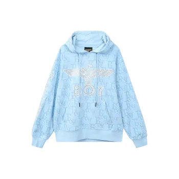 Boy London FW22 Mens Logo Print Hooded Pullover Sweatshirt Blue