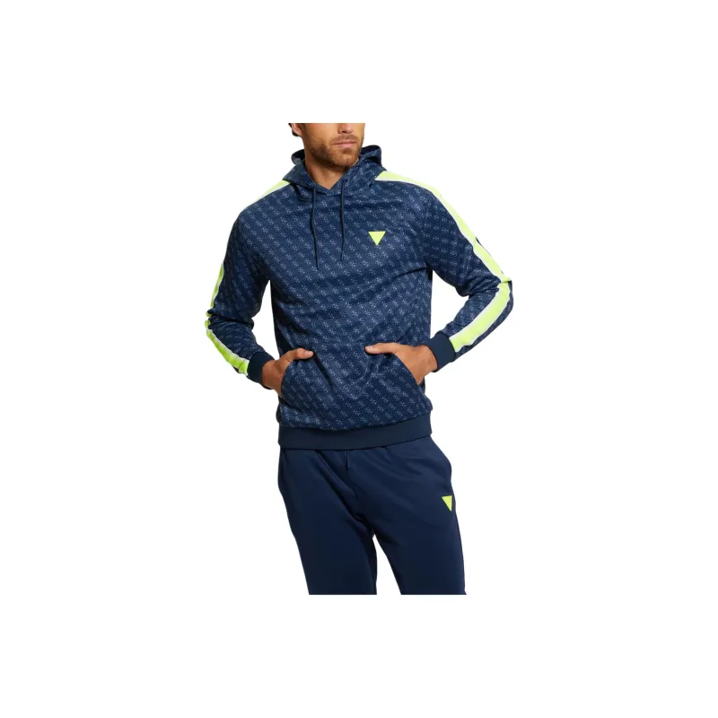 GUESS Eco Leroi Quattro Signature Hoodie Sweatshirt Men's Dark Blue-0