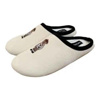 Thin Strips Cotton Linen Blend Slippers Unisex, White