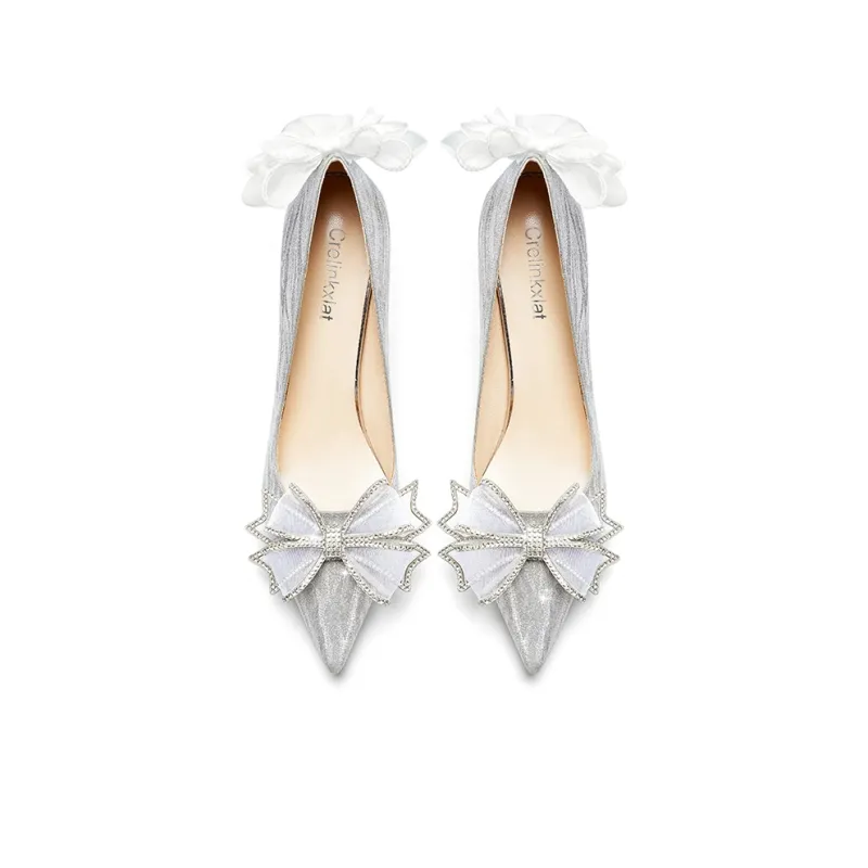 Crelinkxlat Lover Rose Box, French Fairy Princess Evening Breeze Slim Heel High Heels Women's Silver-3