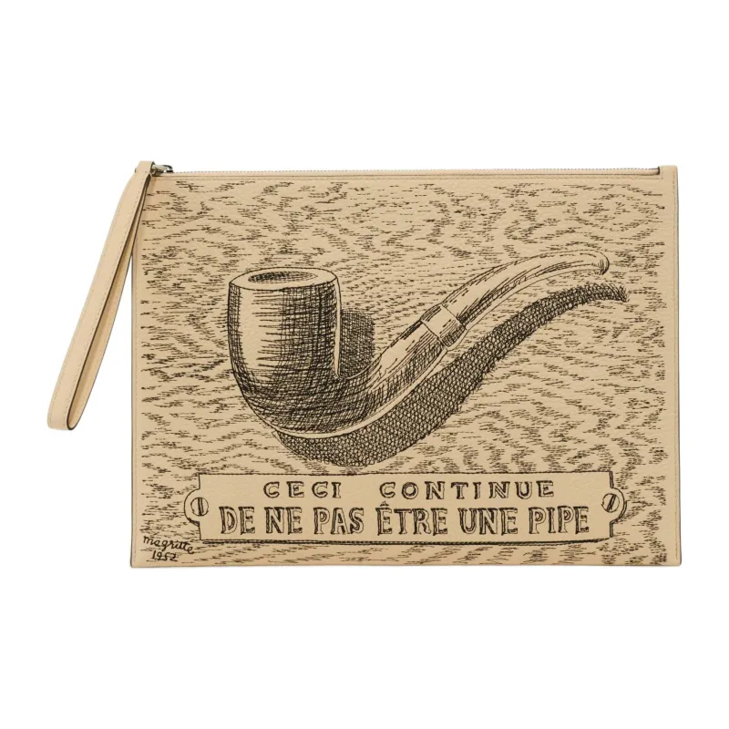 Delvau Grained Calfskin Clutch Men's Ecru-0