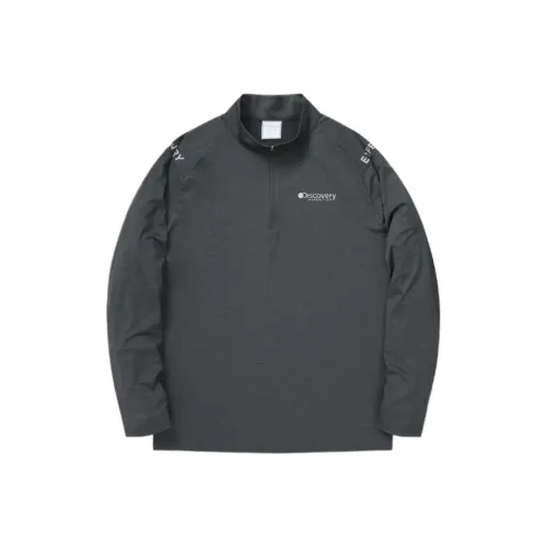 Discovery Expedition Men Cool Zip Up Long Sleeve T-Shirts Dark Melange T-Shirt Men's Gray