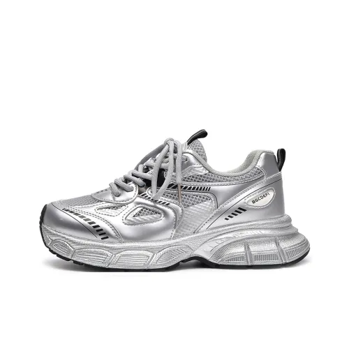 CHERRY&KALIKA Slip Resistant, Abrasion Resistant, Breathable, Height Increasing Low Top Chunky Sneakers Women's Silver
