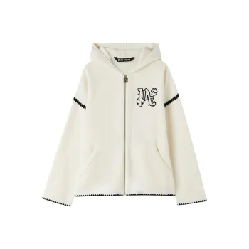 PALM ANGELS Monogram Embroidered Zipped Knitted Hoodie