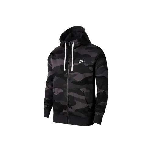 Nike Men's Camo Logo Zip Up Hooded Sweatshirt Black
