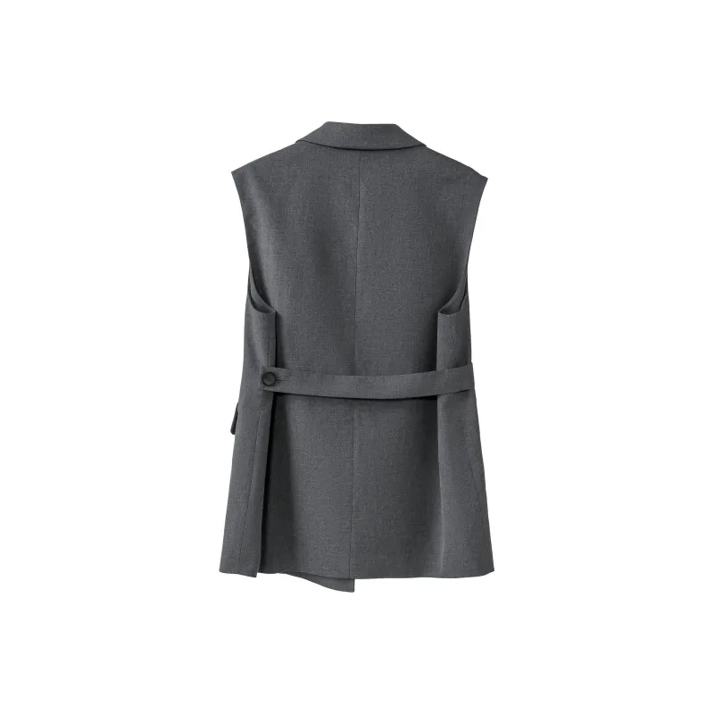 Fstudio Spring Korean Style V Neck Design Commute Elegance Sleeveless Jacket Women's Dark Gray-1