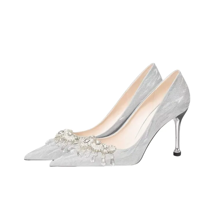 CHILI Slim Heel High Heels Women's Silver-1