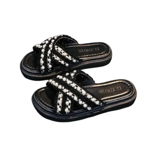 Yamada Hyakuju Slippers Black Ecru