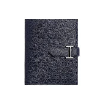 HERMES Bearn Madame Calfskin Wallet Women's 2Z Bleu Nuit Midnight Blue