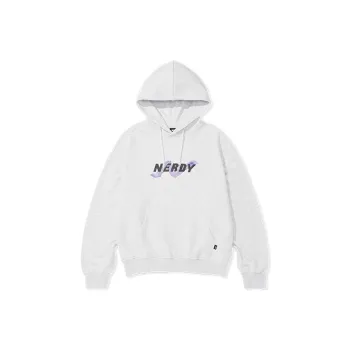 NERDY Hooded Loose Fit Sweatshirt Unisex Gray White