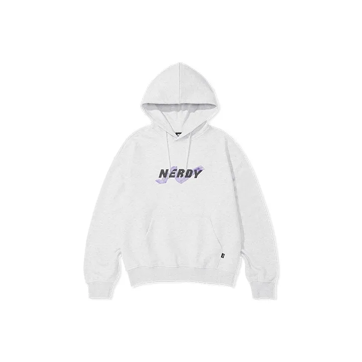 NERDY Hooded Loose Fit Sweatshirt Unisex Gray White-0