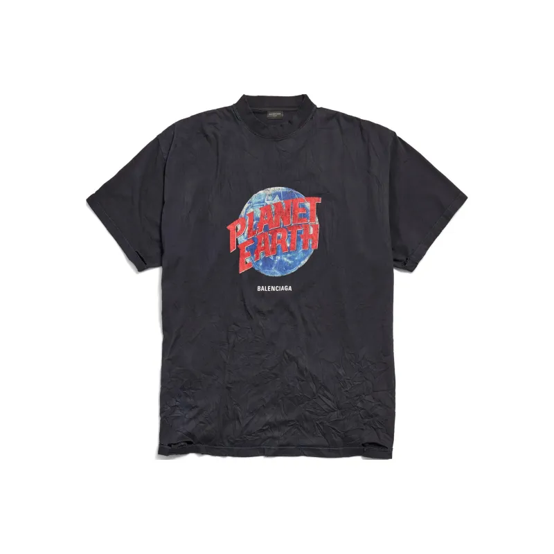 Balenciaga Men's Planet Earth T-shirt Oversized Black-0