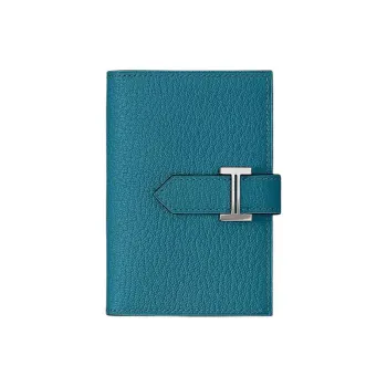 HERMES Bearn Mysore Goat Skin Wallet Mini Women's D2 NEW BLEU JEAN New Denim Blue