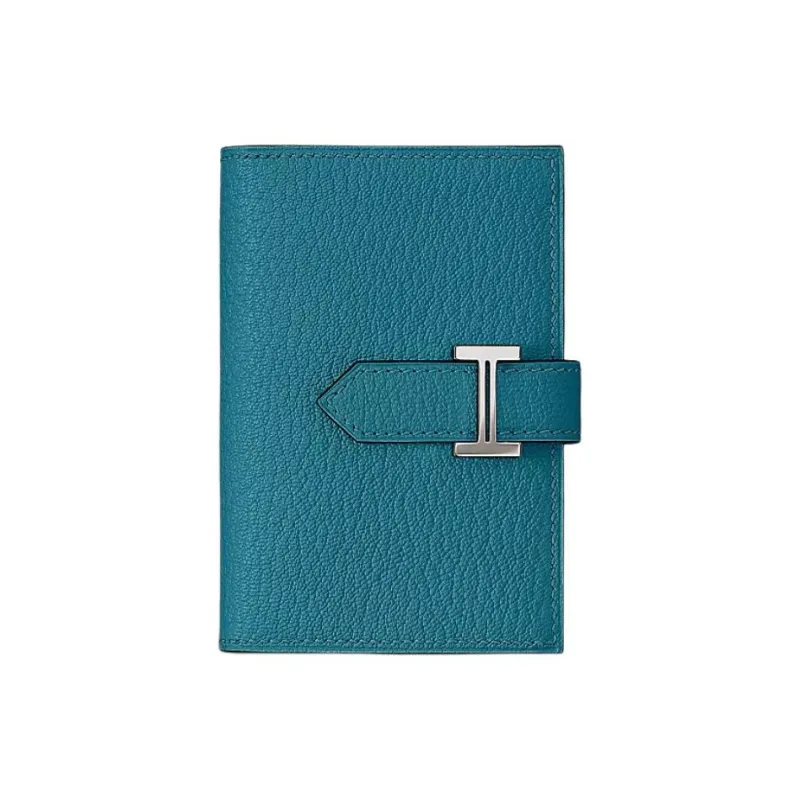 HERMES Bearn Mysore Goat Skin Wallet Mini Women's D2 NEW BLEU JEAN New Denim Blue-0