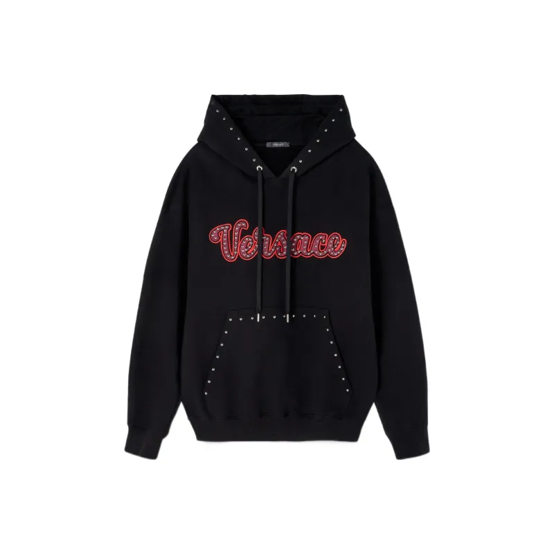 VERSACE Stud Detailed Drawstring Hoodie-0