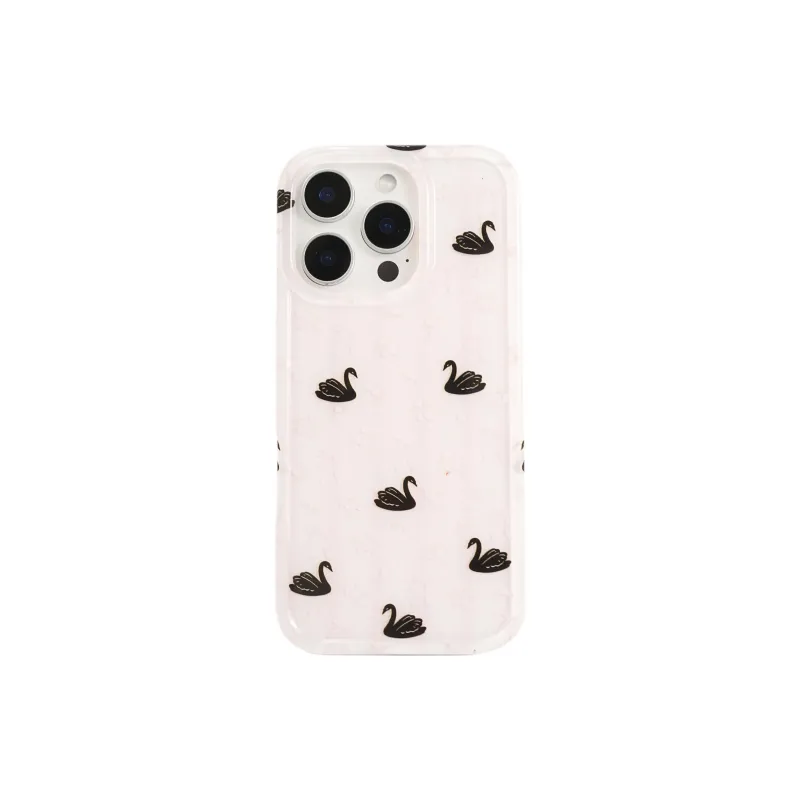 Wei Xin Acrylic Material Pink Stripes Black Swan Phone Cases Compatible With IPhone 16/15 Pro Max/Apple 13/14 Pro/Max-0