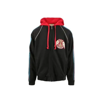 GUCCI Patch Zipped Cotton Hoodie