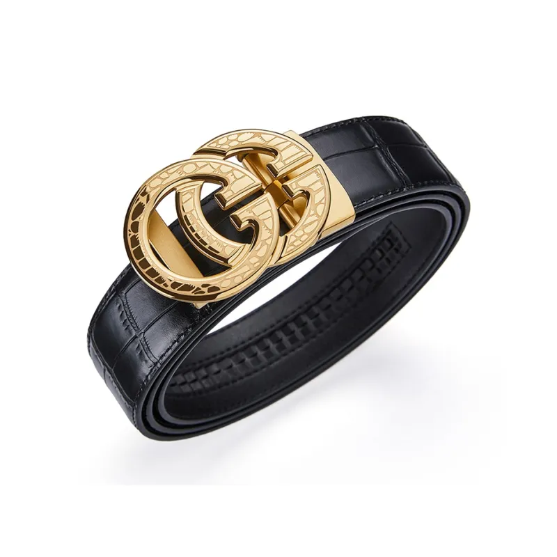 GUSKI Top Grain Cow Leather Steel Buckle Belt, Husband's Elegance Belt Men's Width 3.5cm Gift Box Set-19