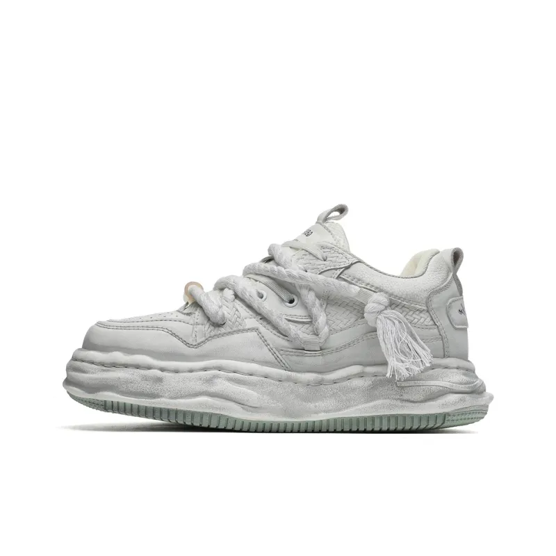 PAVEA Low Top Skateboard Shoes Unisex White Wiped Gray-0