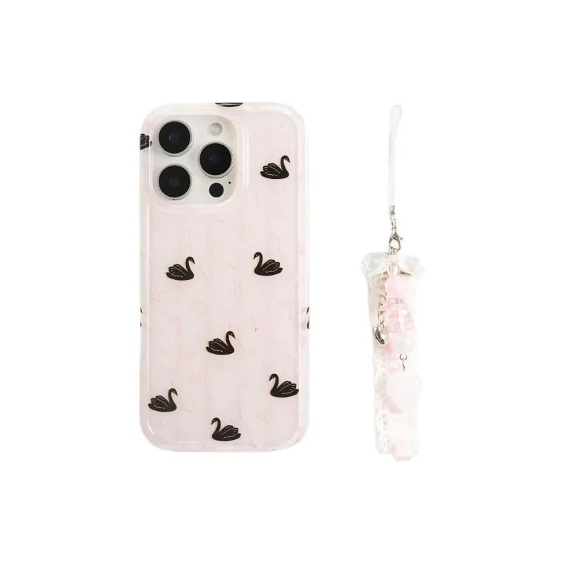 Wei Xin Acrylic Material Pink Stripes Black Swan Phone Cases Compatible With IPhone 16/15 Pro Max/Apple 13/14 Pro/Max-3