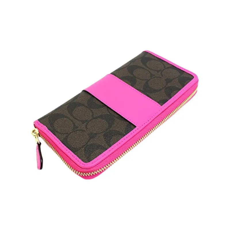 COACH Accordion Zip PVC Polyvinyl Chloride With Leather Wallet Women's Rose Red With Monogram-1