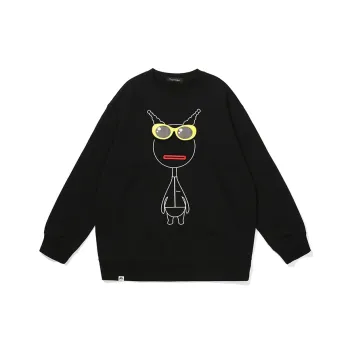 Thankque Crew Neck Loose Fit Sweatshirt Unisex Black