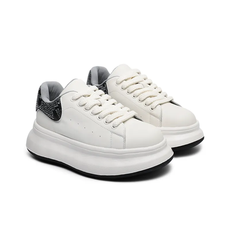 Angelmi Abrasion Resistant Slip Resistant Height Increasing Low Top Casual Shoes Unisex White-2