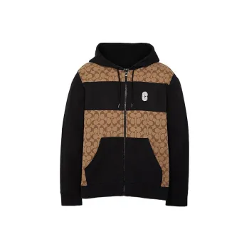 COACH Signature Men Full Zip Hoodie Khaki