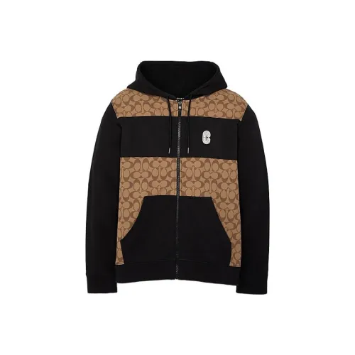 COACH Signature Men Full Zip Hoodie Khaki