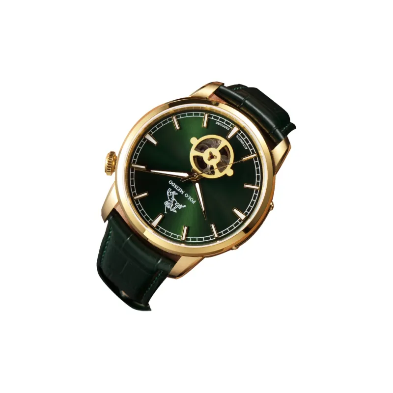 POLOMEISDO POLO Wrist Watch Automatic Mechanical Movement Cowhide Strap 41mm Green Dial Men's Watches-3