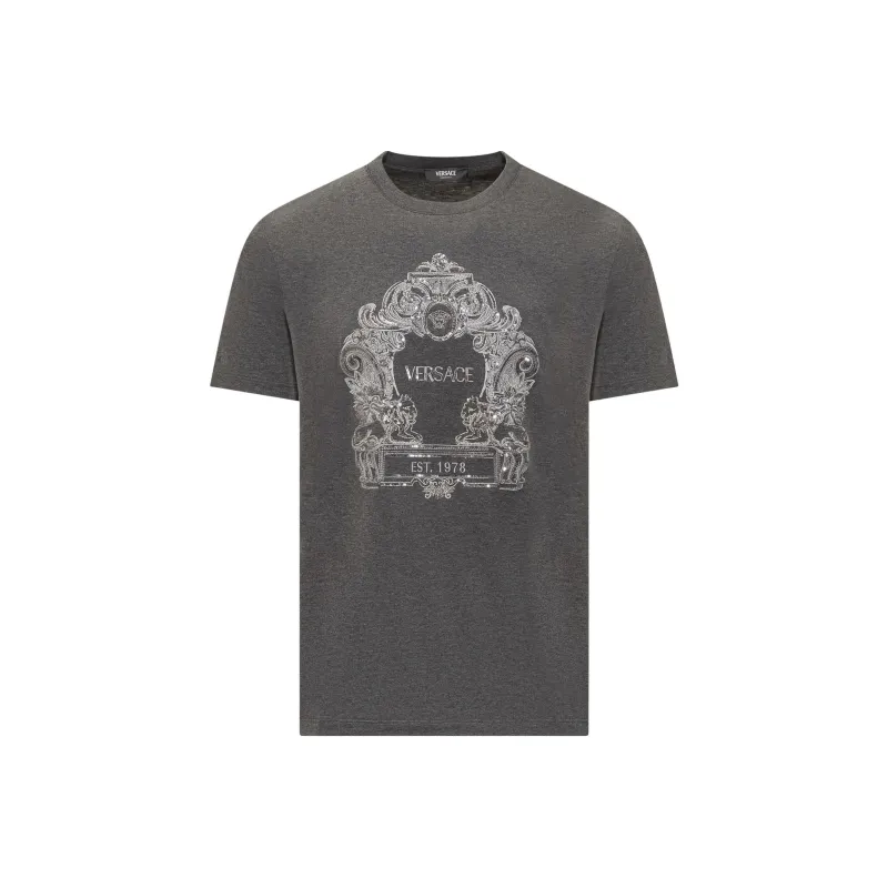 VERSACE Cartouche Embellished Crewneck T Shirt-0