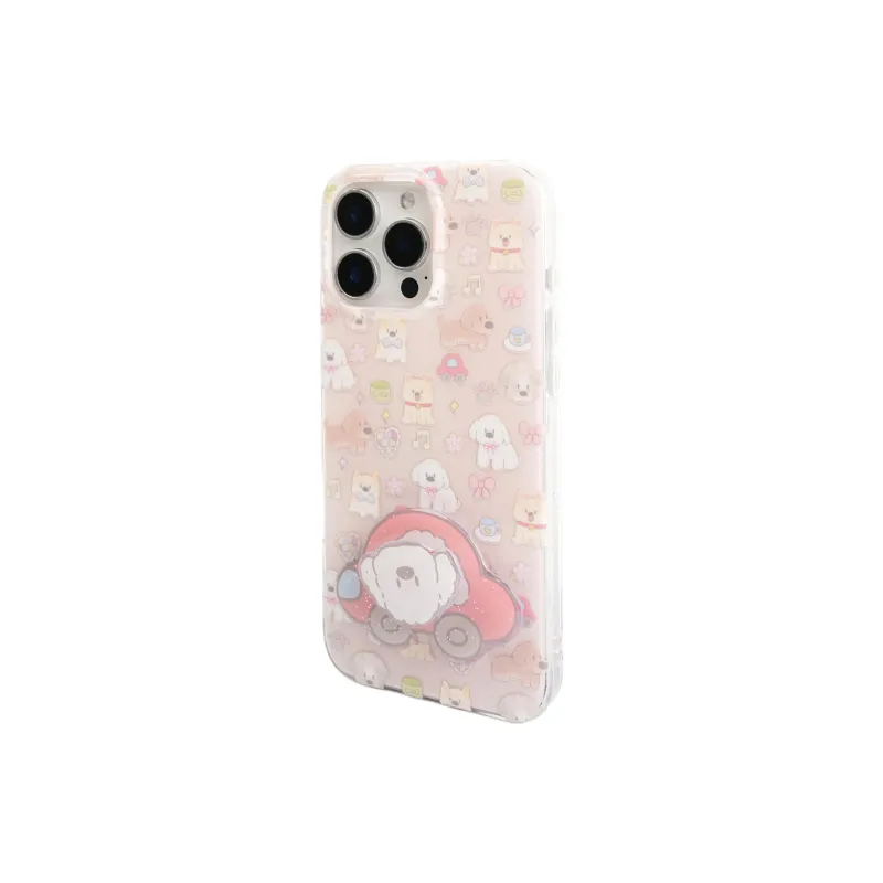 Wei Xin Acrylic Material Car Floral Puppy Stand Phone Cases Compatible With IPhone 16/15 Pro Max/Apple 13/14 Pro/Max-2