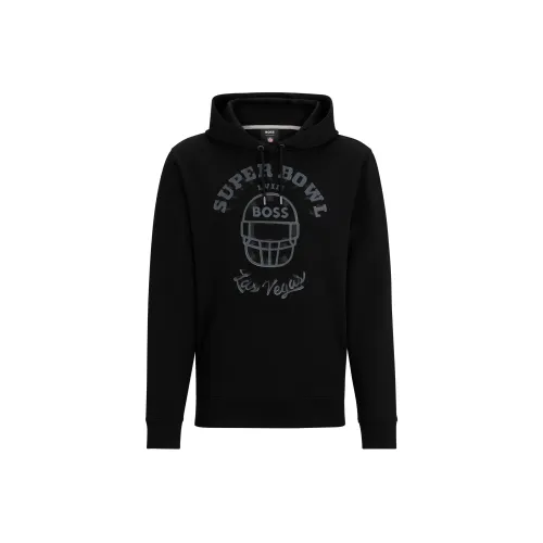 HUGO BOSS x NFL Cotton-Blend Hoodie With Metallic rmer Sweatshirt Men's Black