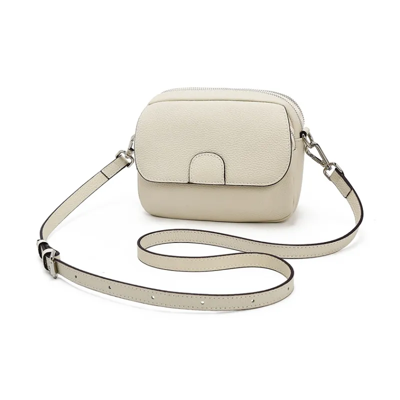 Old Man's Head Cow Leather Shoulder Bag Women's Black Ecru/Elephant Gray-11