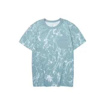 Skechers Sports Life Collection T Shirt Men Gray Blue Marble Crackle All Over Print