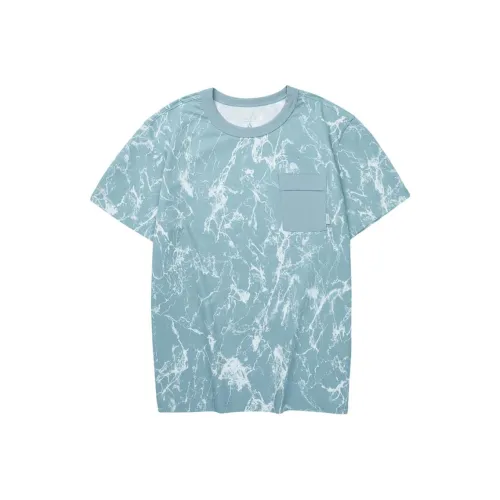 Skechers Sports Life Collection T Shirt Men Gray Blue Marble Crackle All Over Print